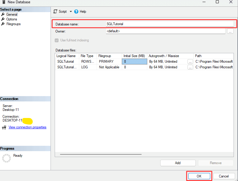 Create database